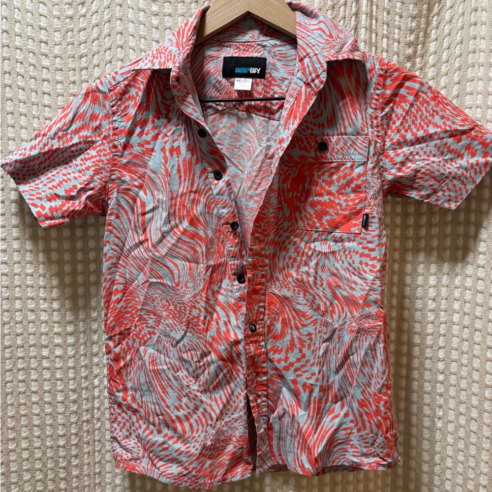 Kids' Red and Gray Patterned Button-Down Shirt